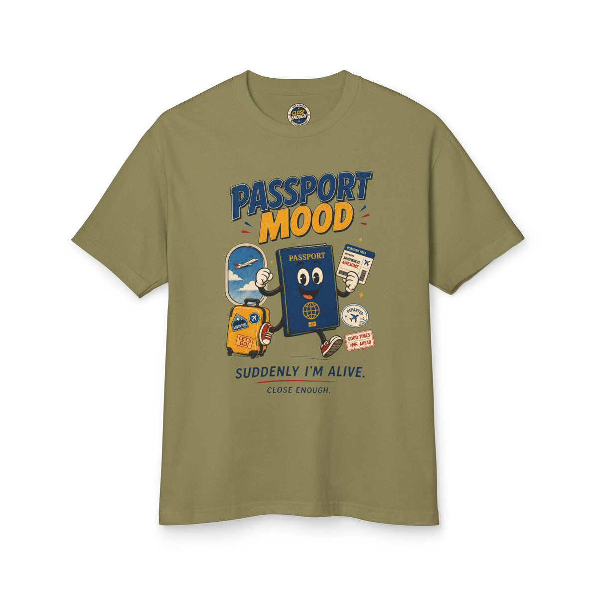 Passport Mood graphic tee in Faded Army by CLOSE ENOUGH