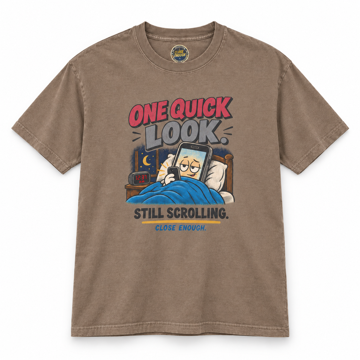 ONE QUICK LOOK graphic tee in Faded Brown by CLOSE ENOUGH
