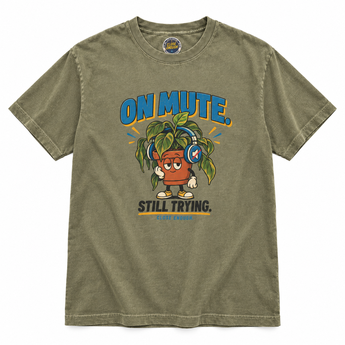 ON MUTE graphic tee in Faded Army by CLOSE ENOUGH