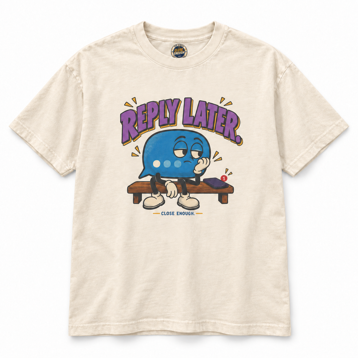 REPLY LATER graphic tee in Faded Cream by CLOSE ENOUGH