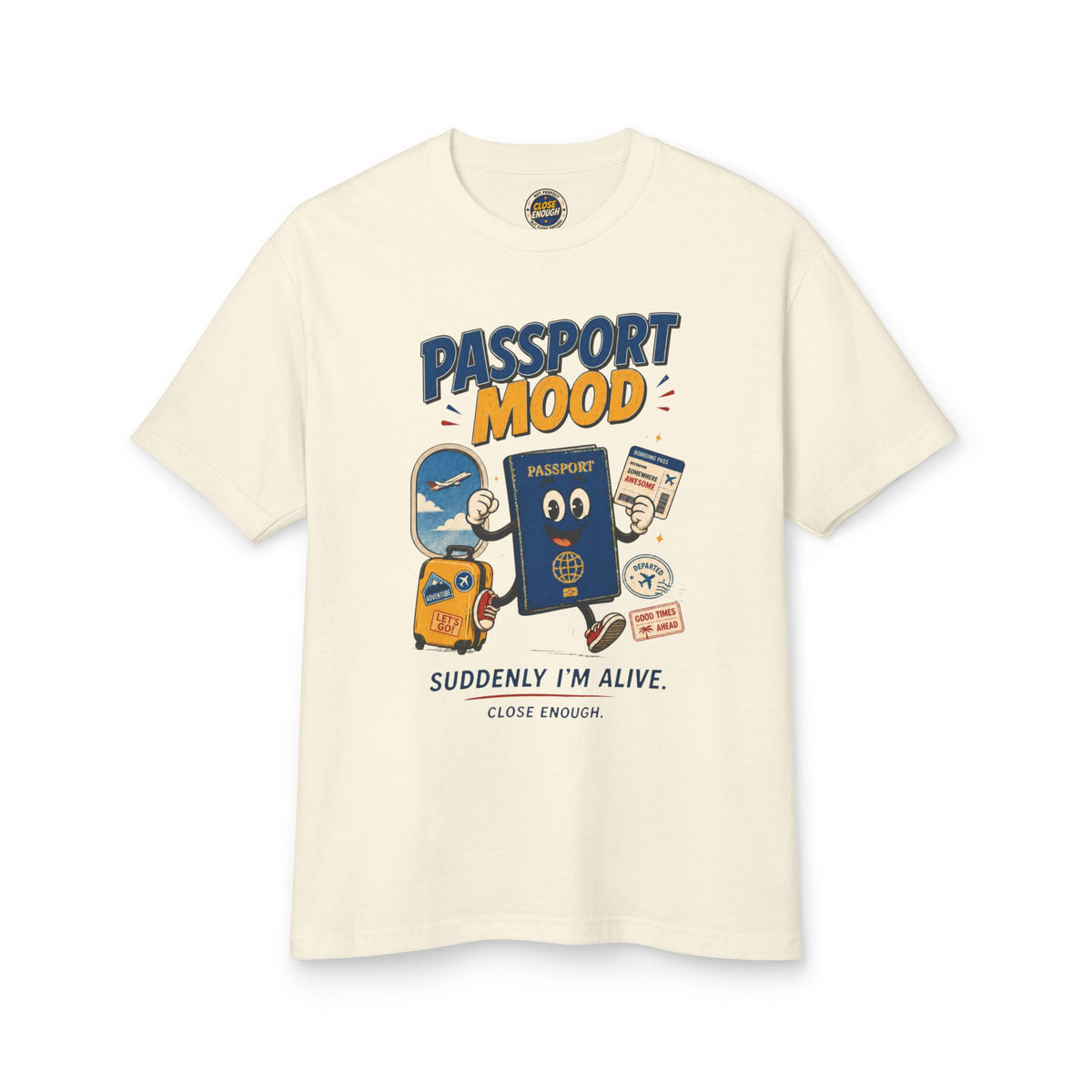 Passport Mood graphic tee in Faded Cream by CLOSE ENOUGH