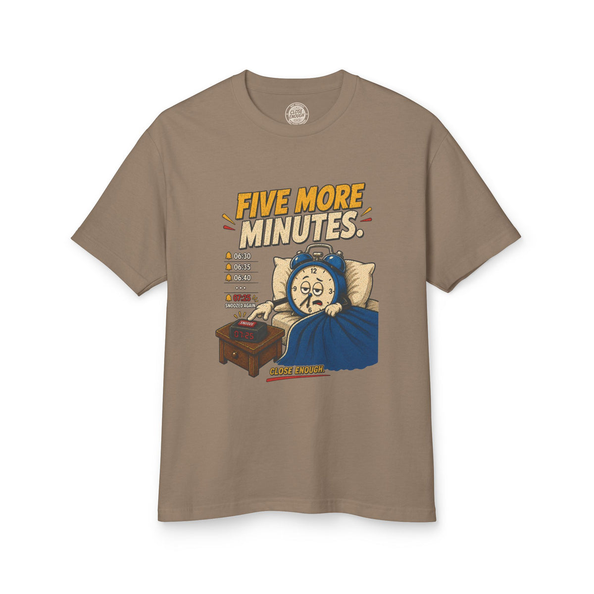 Five More Minutes graphic tee in Faded Brown by CLOSE ENOUGH