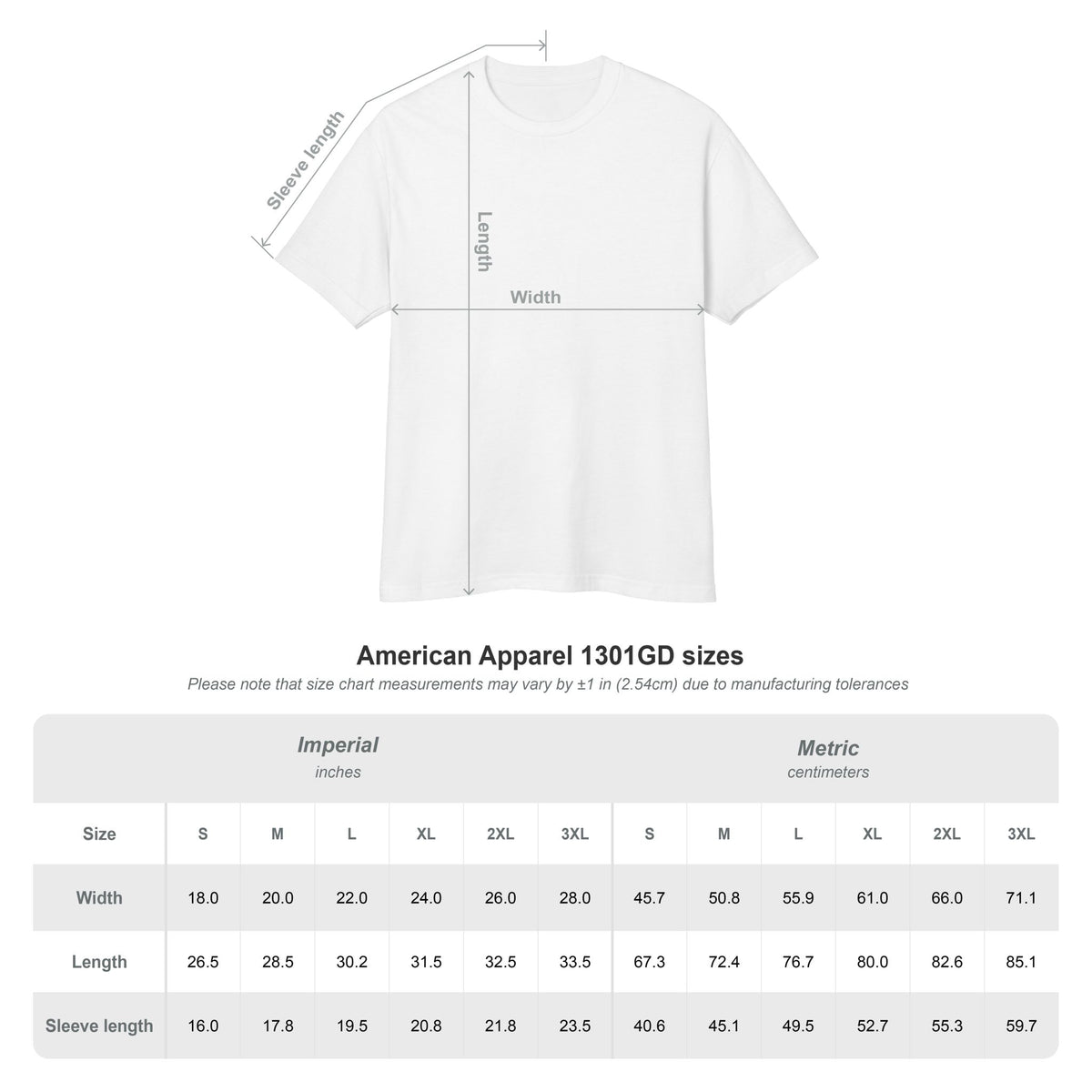 ALMOST FULL FRIDGE Tee size chart