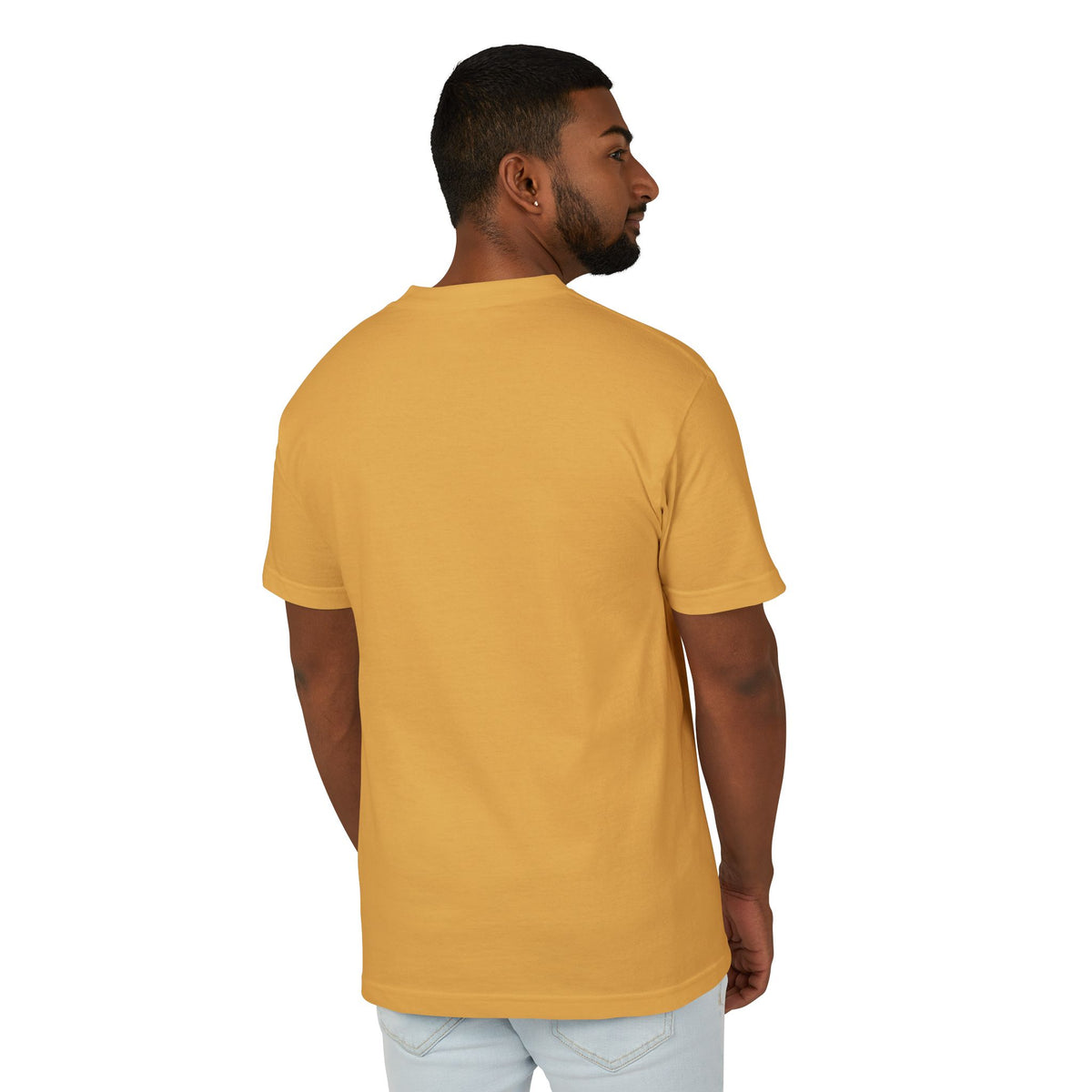 Back view of the READY WHEN I AM tee in Faded Mustard