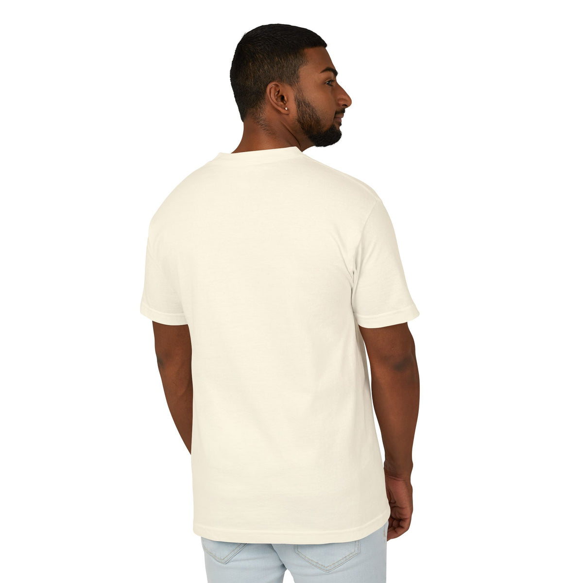Back view of the TOO MANY TABS tee in Faded Cream