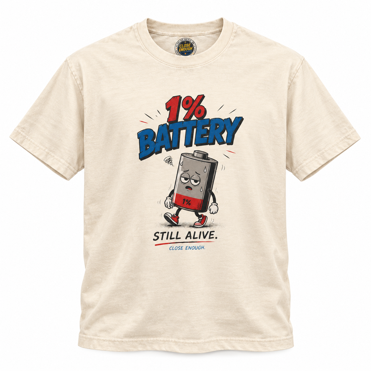 1% Battery graphic tee in Faded Cream by CLOSE ENOUGH