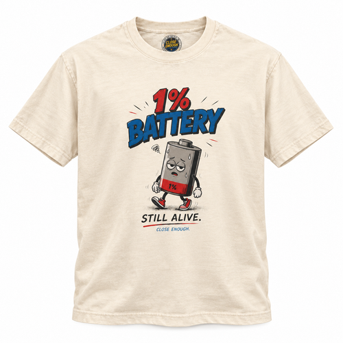 1% Battery graphic tee in Faded Cream by CLOSE ENOUGH