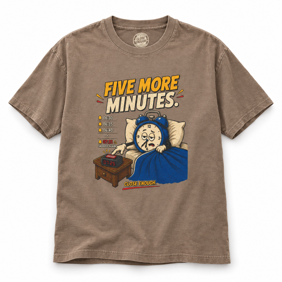 Five More Minutes graphic tee in Faded Brown by CLOSE ENOUGH